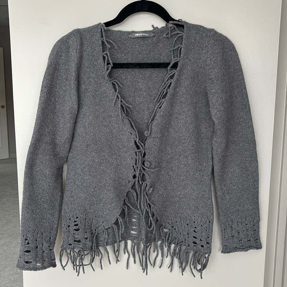 Penny Pull Fringe Sweater, Size M.